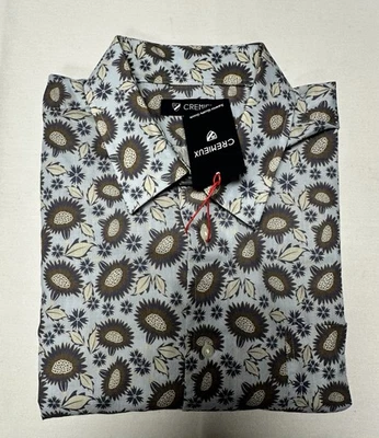 Camisa Top Cremieux Hombre XL Botón 100% Algodón Manga Corta Floral Azul Beige $75 Foto 1 de 4