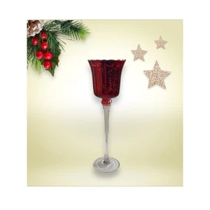 Rot Cranberry Glas Kerzenhalter Herzstück 16" hoch - Bild 1 von 9