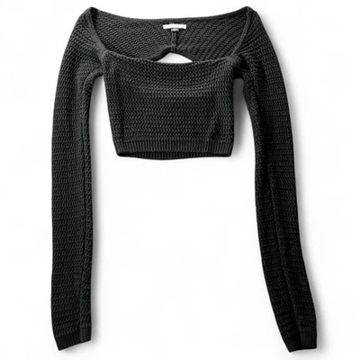 American Eagle Y2K Goth Coquette Cropped Sweater Shrug Keyhole Bolero Black S - Image 1 of 4