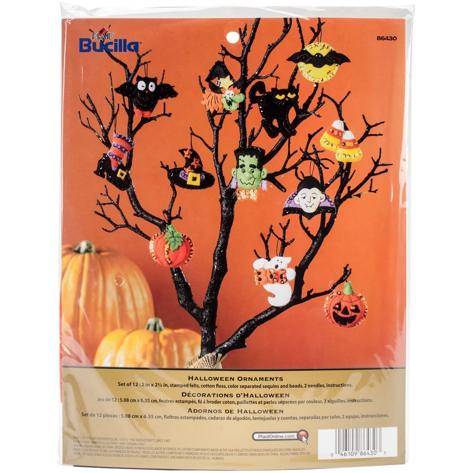 Bucilla Juego de Adornos de Halloween Kit de Apliques de Fieltro-3"X2" Juego de 12 Foto 1 de 1