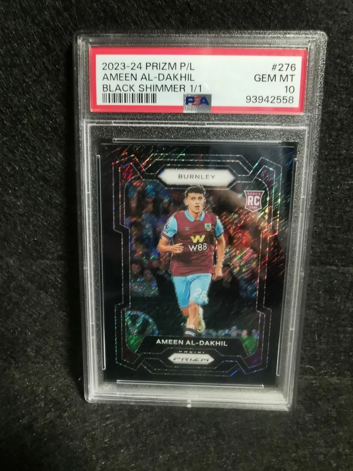 2023-24 Panini Prizm EPL Ameen Al-Dakhil Rookie Card Black Shimmer 1/1 PSA 10  - Image 1 of 1