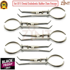 Set Of 5 Dental Endodontic Rubber Dam Forceps Basic Restorative Lab Instruments - Picture 1 of 4