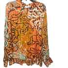 Masai Iranai Orange Abstract Floral Print Flowy Button Front Shirt, Size Xl