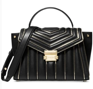 Michael Kors Whitney Quilted Outlined Top Handle Satchel BLK/GOLD - Picture 1 of 18