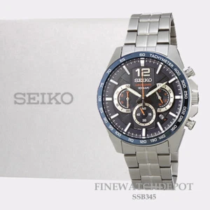 Authentic Seiko Men Blue Multi Layered Dial With Orange Accent Watch SSB345 - Picture 1 of 1