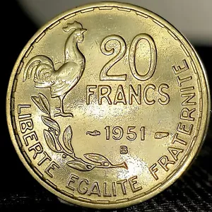 *Beautiful* Authentic France 20 Francs Coin 1950s French Bronze "Rooster Coin" - Picture 1 of 5