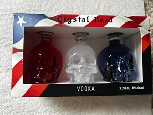 Crystal Head Vodka 3 pack SKULL SET 50ml Empty Bottles USA RED WHITE BLUE - Picture 1 of 8