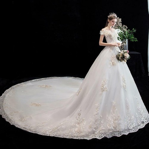 OFF WHITE Abito da sposa sexy scollo a barca spalle scoperte nuovo pizzo ricamo