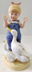 Homco Denim Days Porcelain Figurine #1502 Girl with Geese 1985 - Picture 1 of 9