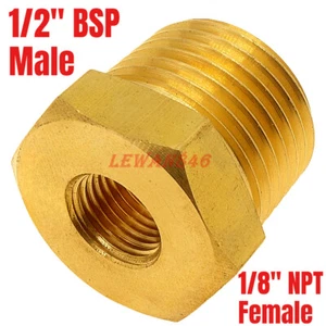 Adaptador roscado reductor de tubería NPT macho a 1/8" hembra BSP de latón de 1/2" - Imagen 1 de 5
