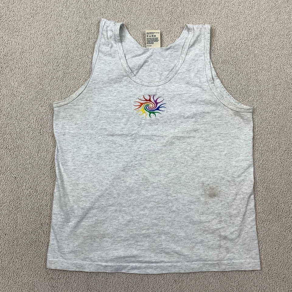 Camiseta sin mangas vintage Alore para hombre gris medio arco iris sol hecha en EE. UU. algodón informal Foto 1 de 4