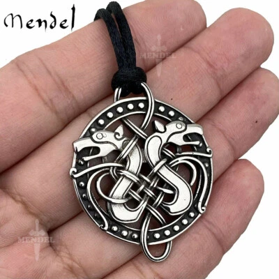 MENDEL Mens Irish Celtic Knot Viking Wolf Pendant Necklace Stainless Steel Rope - Image 1 of 4