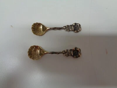 Antique Reed Barton Wild Rose Sterling Silver Salt Serving Spoon 2-1/4" Set of 2 - Image 1 of 2