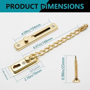 2 Pack Door Chain Lock with Spring, Stainless Steel Security Chain Guard, Ant... - Picture 1 of 7