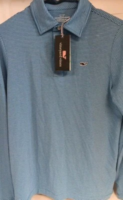 Vineyard Vines Boys Long Sleeve Polo 16 Large Blue Edgartown Stripe Jersey Shirt - Image 1 of 4