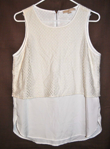 Top smanicato donna MICHAEL KORS panna taglia 8 copri pizzo