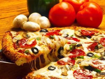 Photo Food Pizza Cheese Tomato Mushroom Olive Poster Art Print Bb264B - Image 1 of 2