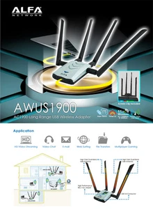 Alfa AWUS1900 802.11ac 1900 Mbps Dual band 2.4/5 Ghz Wi-Fi USB Adapter AC1900 - Picture 1 of 7