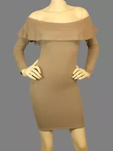 Sexy Long sleeve strapless off the shoulder ruffle top bodycon dress Toupe color - Picture 1 of 3