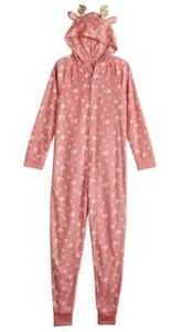 Girls One Piece Pajamas Hooded Reindeer Union Suit Fleece Blanket Sleeper- 10/12 - Picture 1 of 5