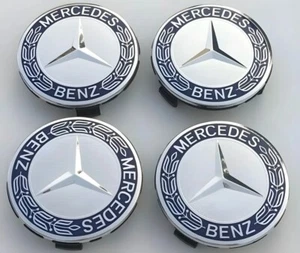 4x Mercedes Blue Alloy Wheel Centre Hub Caps 75mm A B C E S M Class ML CLA GLA - Picture 1 of 3
