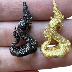 Serpant Feng Shui Mini Brass Naga Good Luck Animal Figure Home Decor Art 2 Pcs - Picture 1 of 10