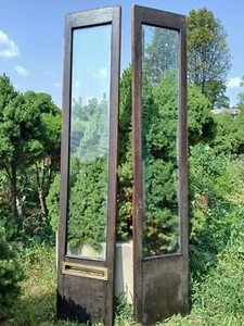 Pair Antique Beveled Leaded Glass 16x84 Entryway Sidelights W/ Bullet Holes - Picture 1 of 15