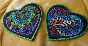 Drink COASTER - Mehndi hearts - 5" custom made, embroidered art - felt backed - Picture 1 of 3