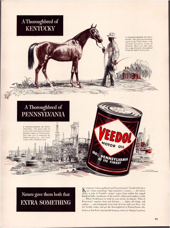 Print Ad Veedol Oil 1940 Kentucky Derby Full Page Large Magazine 10.5"x13.5" - Image 1 of 1