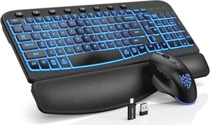 SABLUTE Wireless Backlit Ergonomic Wave Keyboard with soft wrist rest and Mouse - Afbeelding 1 van 8