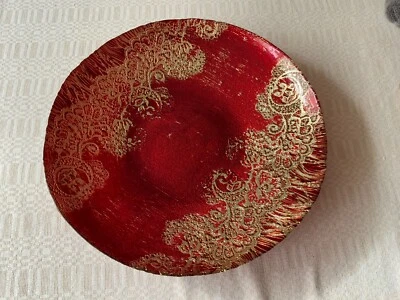 Grande 16" Redondo Vidrio Dorado Metálico Reverso Pintado Crackle Look Placa Navidad Foto 1 de 4