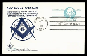 UX89 12c Postcard (1981) PATRIOT & MASON - ISAIAH THOMAS FDC FROM THE GWMSC - Picture 1 of 1