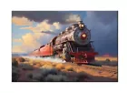 Steam Train Vintage Oil painting Picture Printed on canvas,Home vintage Decor,03