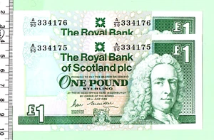 Billete de 1 £ 1989 R. M. Maiden genuino tamaño "E" Royal Bank of Scotland PLC (245) - Imagen 1 de 2