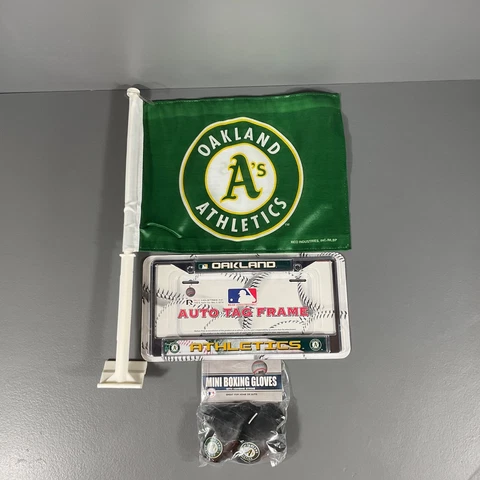Oakland Athletics MLB Ultimate Fan Gift Lot Auto Frame, Car Flag, Boxing Gloves Cover