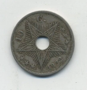 Belgian Congo 10 Centimess 1922 KM 18 VF Circulated Copper-Nickel - Picture 1 of 2