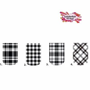 Waterslide Full Nail Decals Set of 10 - Black Plaid Full Nail - you choose - Picture 1 of 1