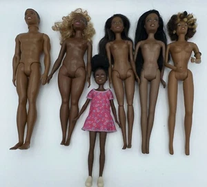 Lot Of 3 Barbie Ken Skipper African American Black Dolls Plus 2 Non Barbie Dolls - Picture 1 of 12