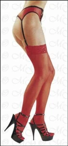Dessous - Straps Strümpfe mit breiter Spitze feuerrot - Bild 1 von 2
