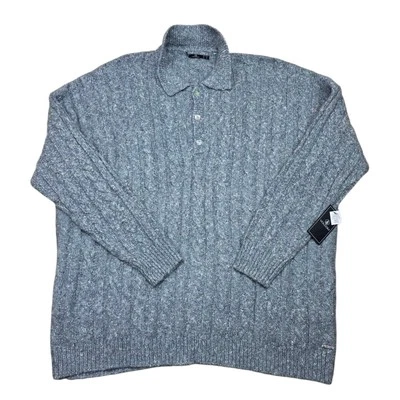 New Volcom Womens Size XL Gray Cable Knit Polo Sweater Long Sleeve Oversized NWT - Image 1 of 4