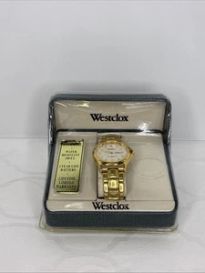 Westclox Armbanduhr Herren goldfarben Datum 100 Fuß wasserdicht New Old Stock - Bild 1 von 9