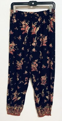 Pantalones Angie Para Mujer Grandes Negros Florales Joggers Pull On Boho Campesino Festival Foto 1 de 4