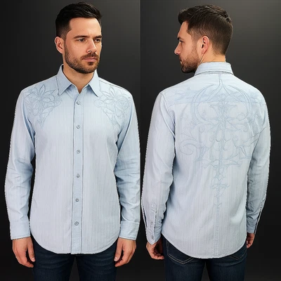 Roar Strength Refined Button-Up Shirt Unisex 2XL Blue Embroidered Western Rock - Image 1 of 4