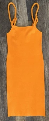 Alice + Olivia Medium Alina Midi Dress Tangerine, Cord Straps Stretch Bodycon - Image 1 of 4