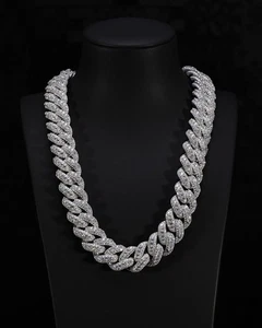 925 Sterling Silver Moissanite Cuban Link 18 inch Chain with Box Clasp - Picture 1 of 6
