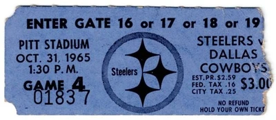 1965 PITTSBURGH STEELERS vs DALLAS COWBOYS general admission ticket stub 10/31 - Image 1 of 2