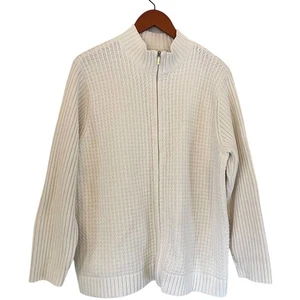 Liz Claiborne Cotton Blend Chunky Knit White Zip Up Sweater Jacket, Size 2X - Picture 1 of 10
