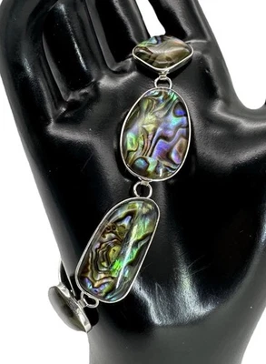 Elegante Pulsera Abulón Colores Vibrantes Plata de Ley LUC 925 Palanca Talla 7.75 Foto 1 de 4