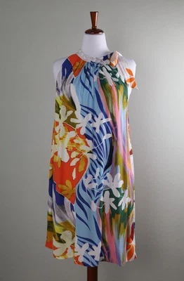 JAMS WORLD $128 Tuileries Floral Print Halter Tie Neck Casual Dress Size Large - Image 1 of 4
