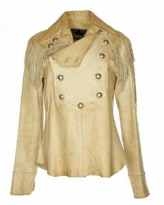 Chaqueta occidental estilo flecos de cuero real nativos americanos - Imagen 1 de 3